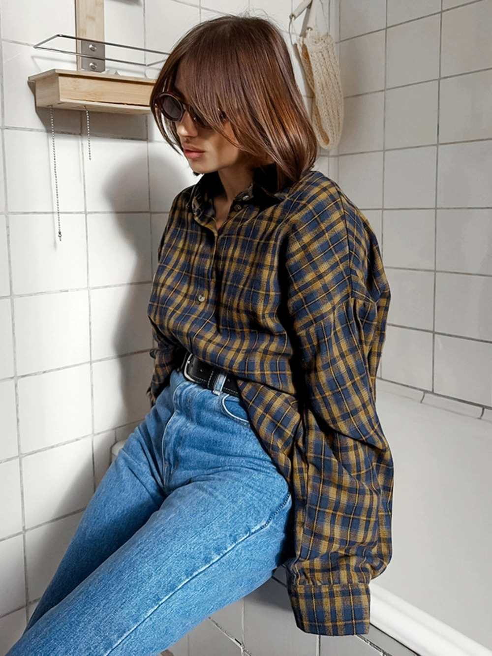 Forever 21 Spring Brown Plaid Cotton Blouse Layering Design - Picture 4 of 6